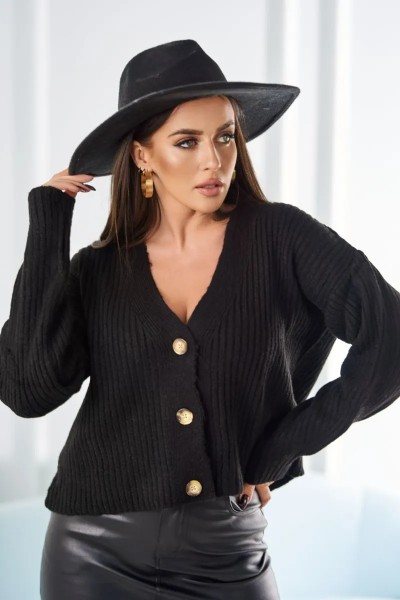 Loose Fit Damen V-Ausschnitt Pullover Wollpullover Strickpullover Cardigan Kurz Strickjacke Einfarbig Uni mit Knopfleiste