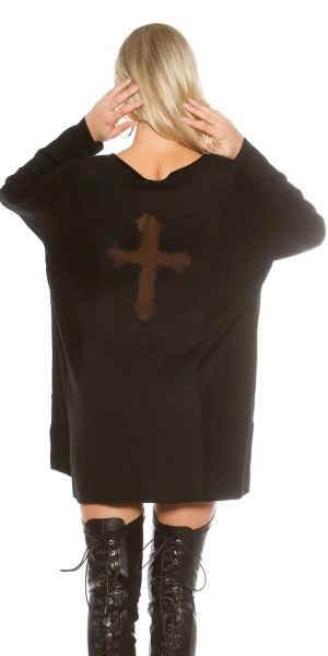 Stylo Long Pullover Oversized mit Mesh Kreuz