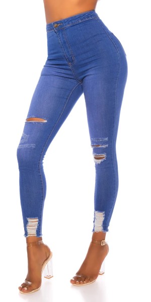 Skinny High Waist Jeggings Röhren Jeans im Destroyed-Look mit Risse