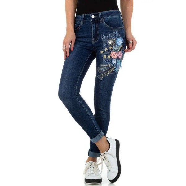 Röhren Skinny Jeans mit edler Blüten Deko