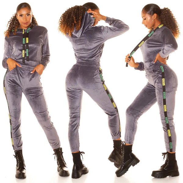 Sporty Nicki Jogging Home Anzug mit Kapuze und Kontraststreifen