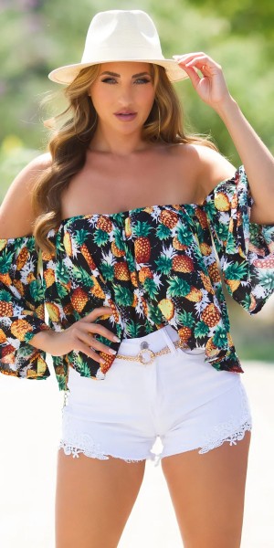 Sexy Sommer off-shoulder Bluse mit Ananas Print