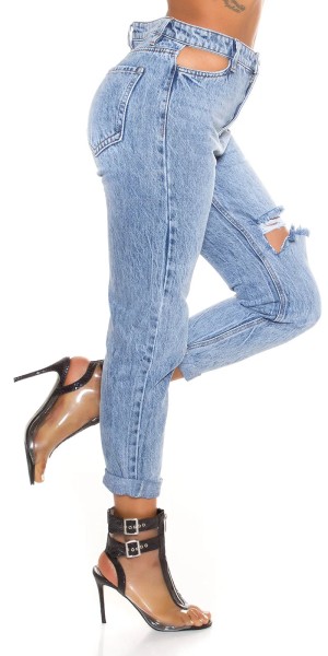 Used Look High Waist Mom Fit Jeans mit Cutout