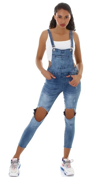Extreme Used Look Jeans Latzhose mit Löcher