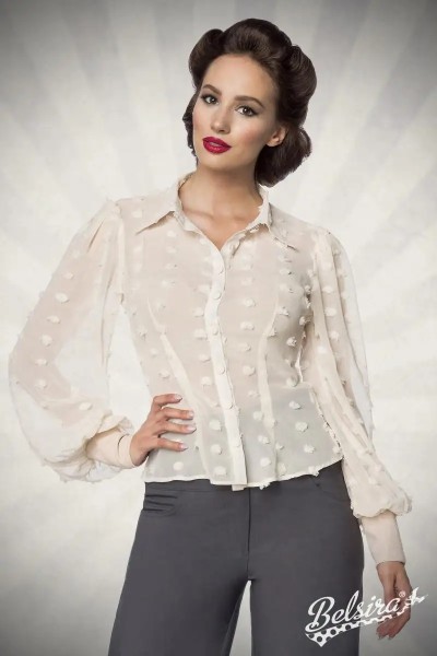 Vintage-Bluse Langarm transparentem Effektstoff