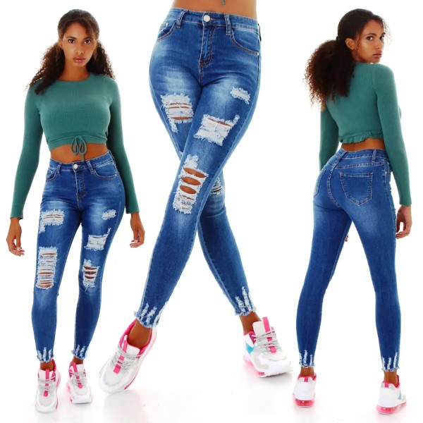 Extrem Destroyed Skinny High Waist Jeans mit Löcher