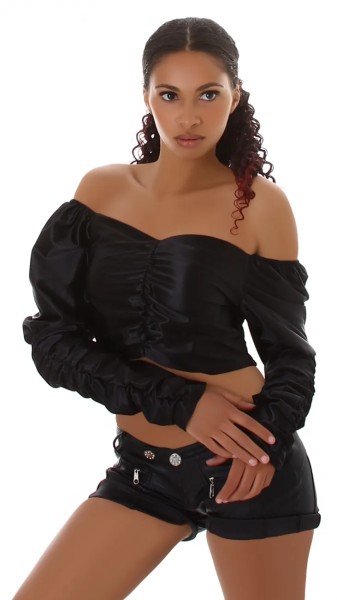  Latina Look Off Shoulder Crop Blusen Top mit Puffärmel