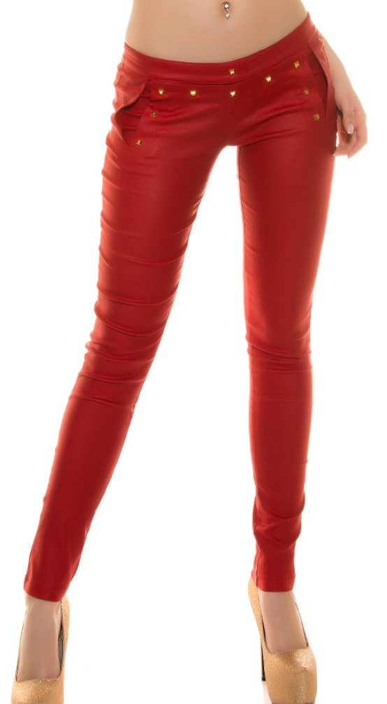 Treggings jeggings Lange Stretch Hose Wet-Look mit Nieten-Verzierung