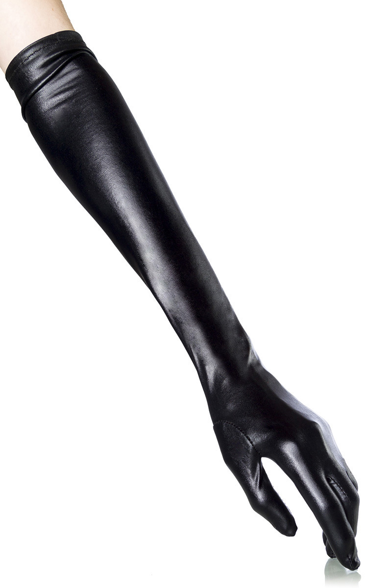 Lange Wetlook Handschuhe in Schwarz  Glänzende, hautenge Armverlängerung für erotische Outfits, ideal für Burlesque, Party & verführerische Rollenspiele