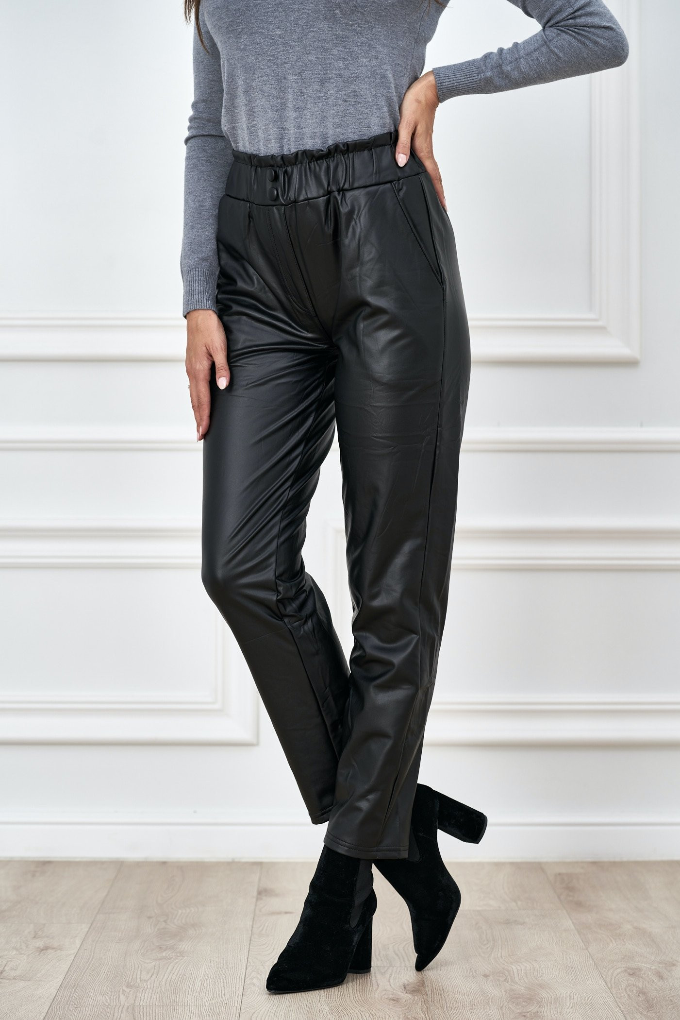 Business High Waist Jumper Trousers in Leather Look | eBay