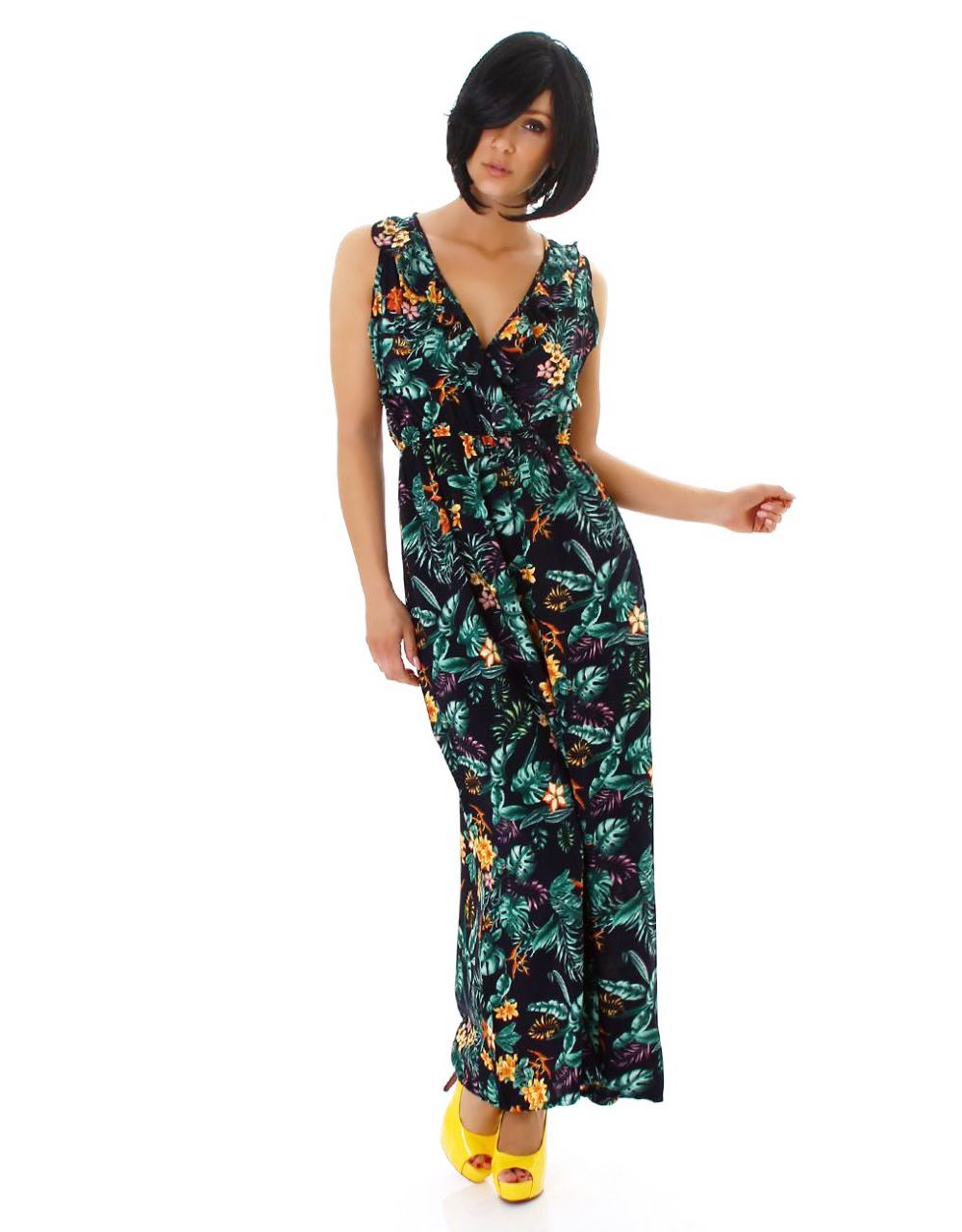 Flower Print Freizeit Kleid im Maxi-Style mit Wickel-V-Neck