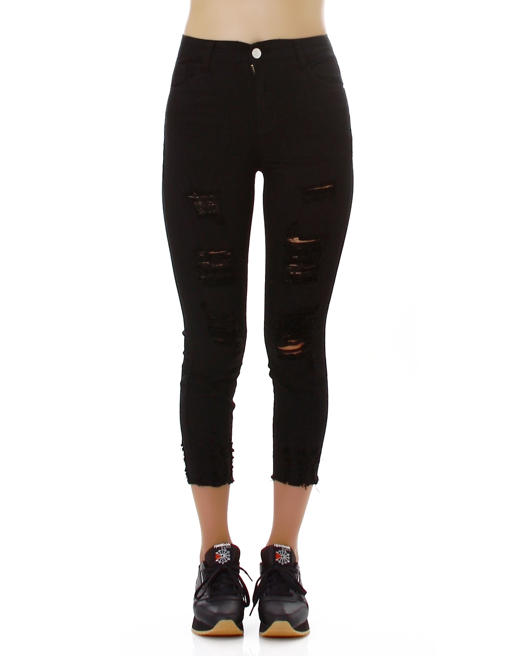 7/8 Hüft High Waist Push-up Jeans im Used Look mit Risse