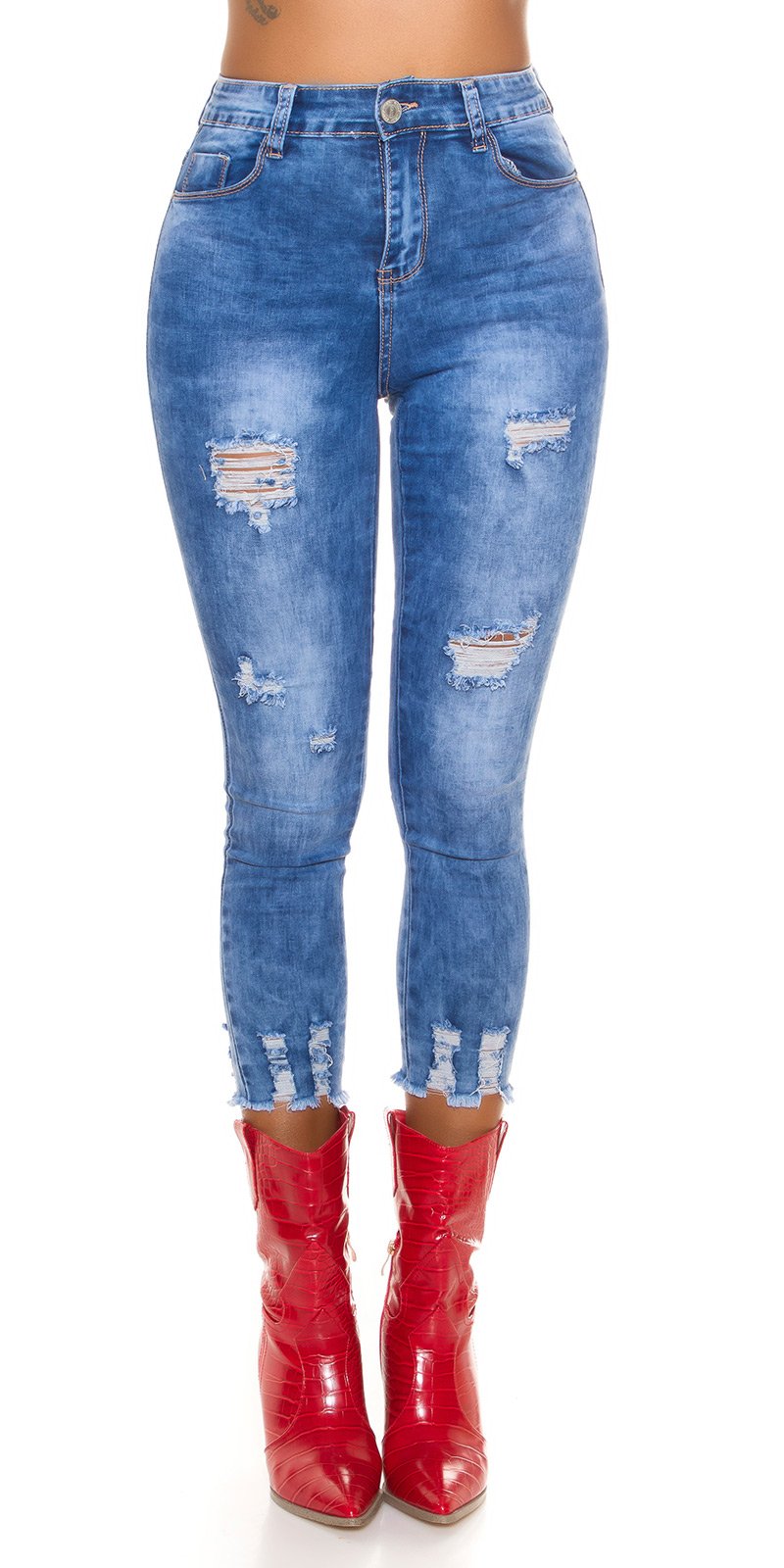 Used Look High Waist 7/8 Skinny Jeans mit mega Löcher