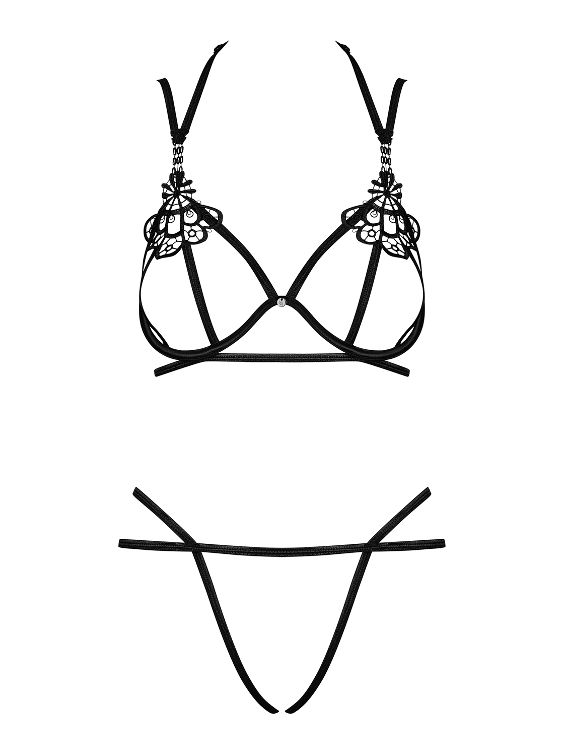 Elastisches Crotchless Dessous Set mit offenen Bügelcups - Bild 6 von 6