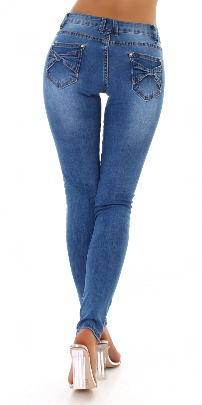 Basic Hüft Skinny Jeans mit Deko Schleife