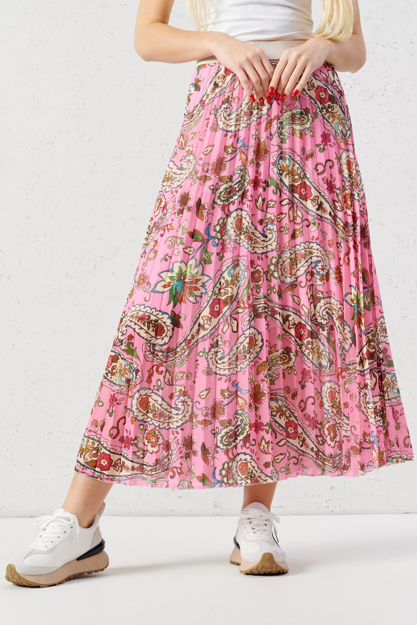 Plissee Falten Chiffon Maxi Rock mit Paisley-Print