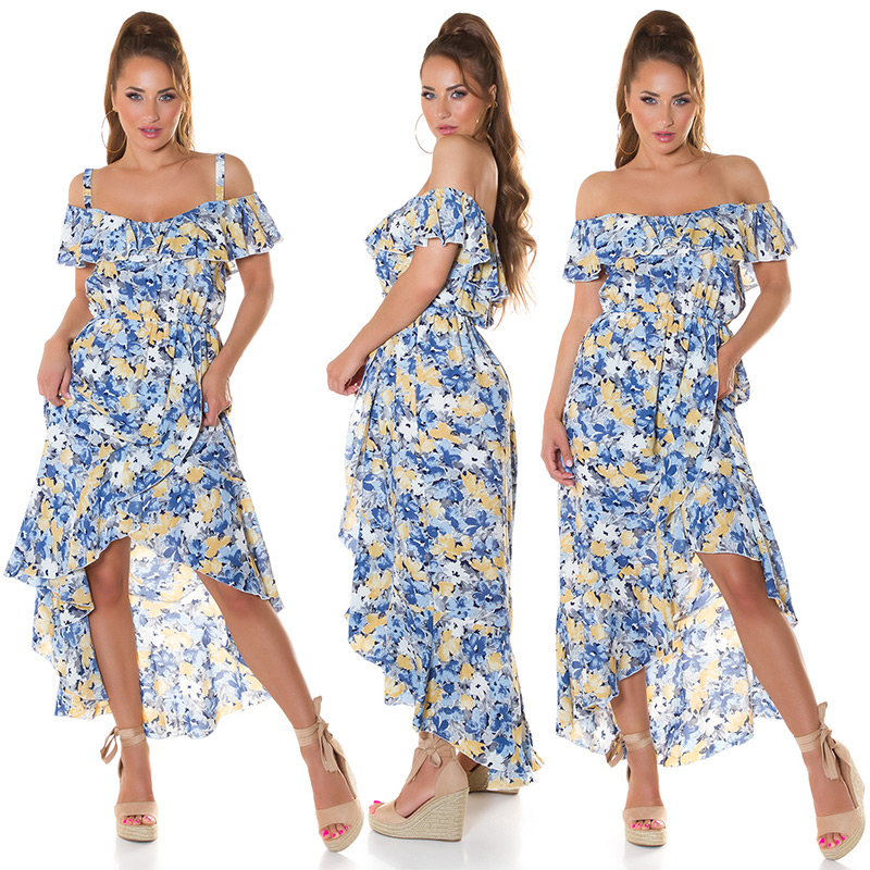 Off Shoulder Latina Look Flower Printed Maxikleid mit Wickel-Effekt
