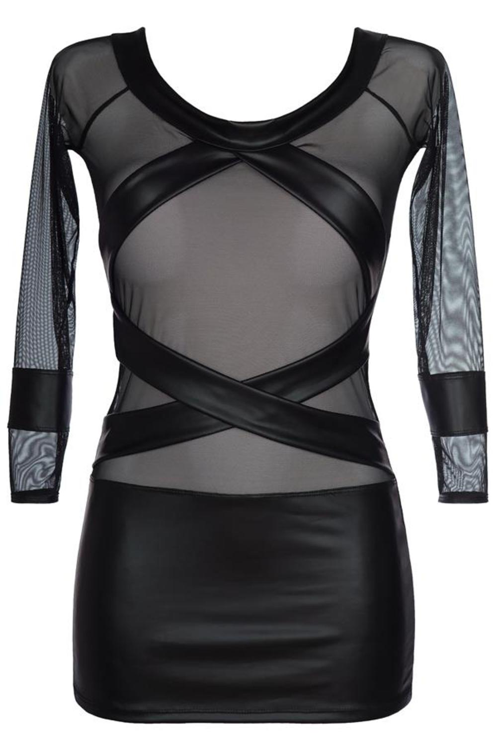 Axami mattes langarm Wetlook Minikleid mit Streifen aus schwarzem Tüll