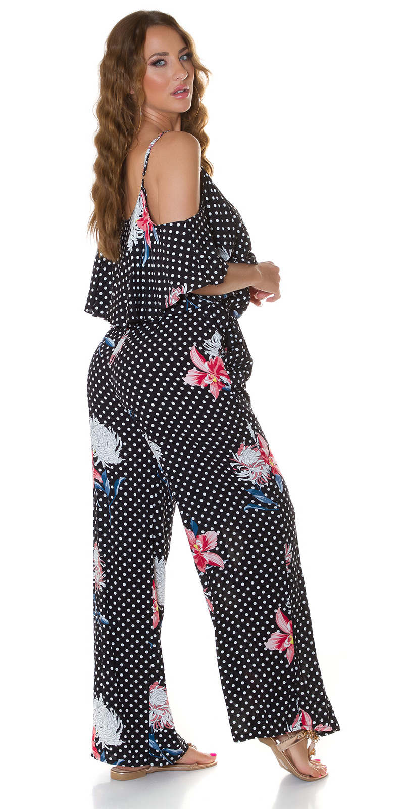 Marlene Maxi Viskose Jumpsuit im Cold Shoulder-Style mit Pünktchen und Flower - Bild 12 von 22