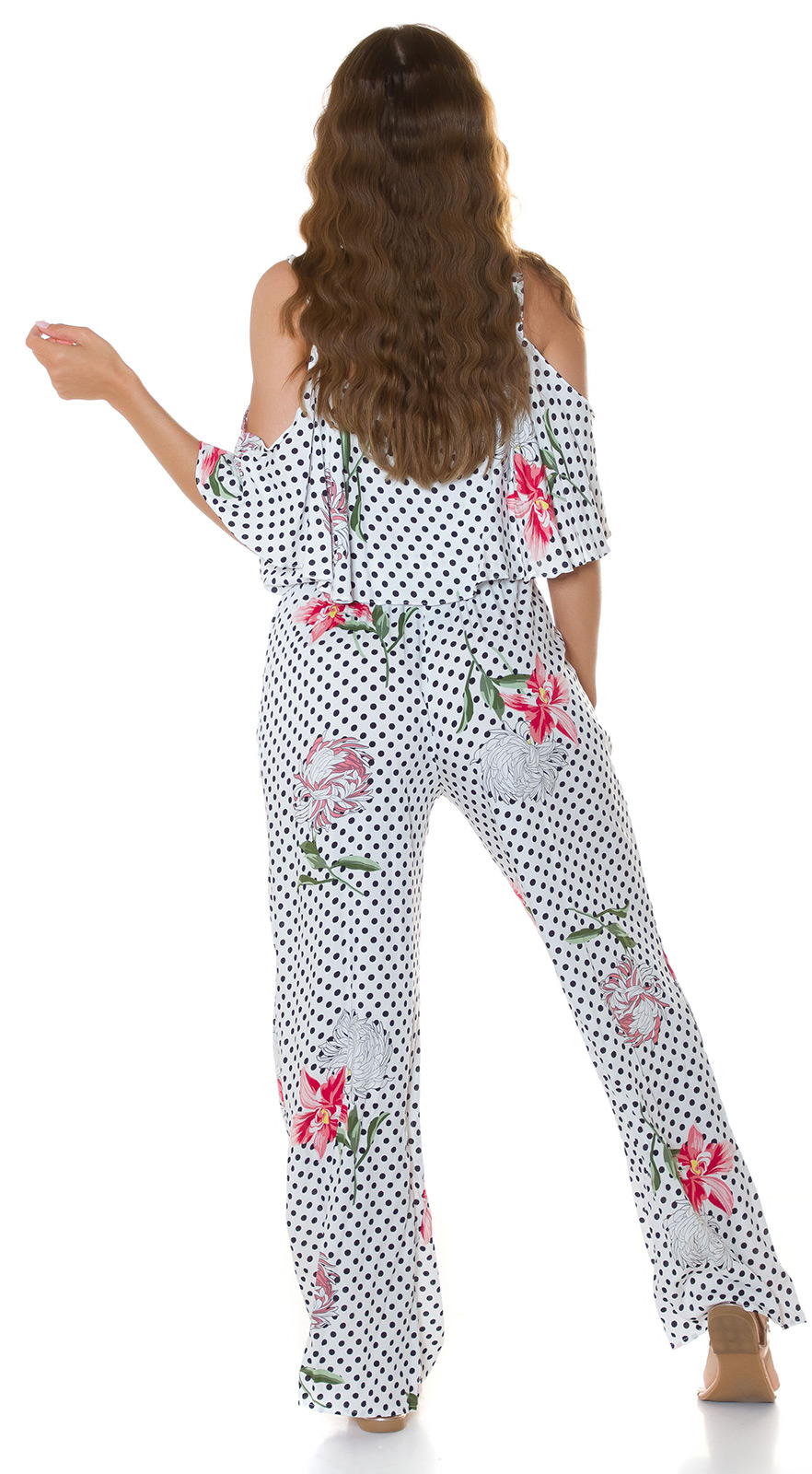 Marlene Maxi Viskose Jumpsuit im Cold Shoulder-Style mit Pünktchen und Flower - Bild 19 von 22