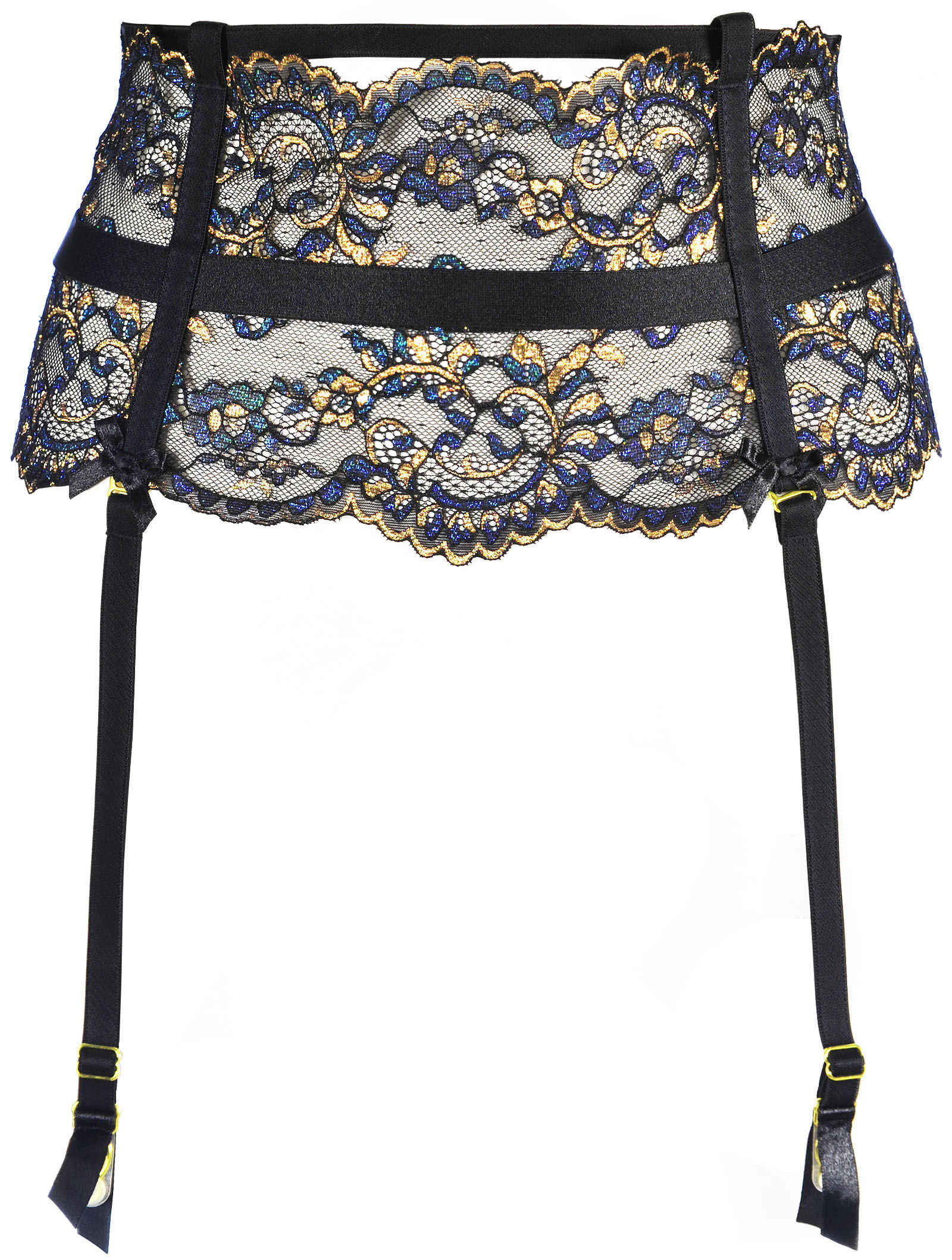 Axami Strapsgürtel aus elastischer blau goldener Spitze - Bild 5 von 5