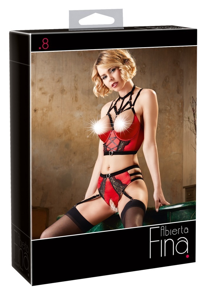 Abierta Fina Rotes Bustier mit Straps-Slip, gefütterter Bügel-Hebe  - Bild 2 von 8