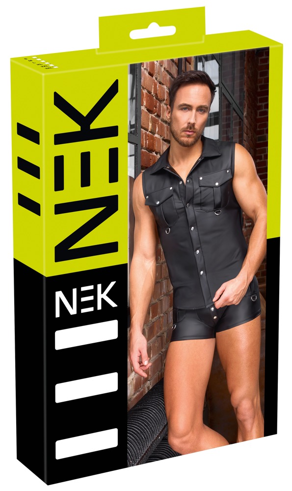 NEK Mattlook-Shirt ärmellos mit Druckknopfleiste und Brusttaschen  hautnaher Schnitt, D-Ringe-Details und maskulin-sexy Look – NEK