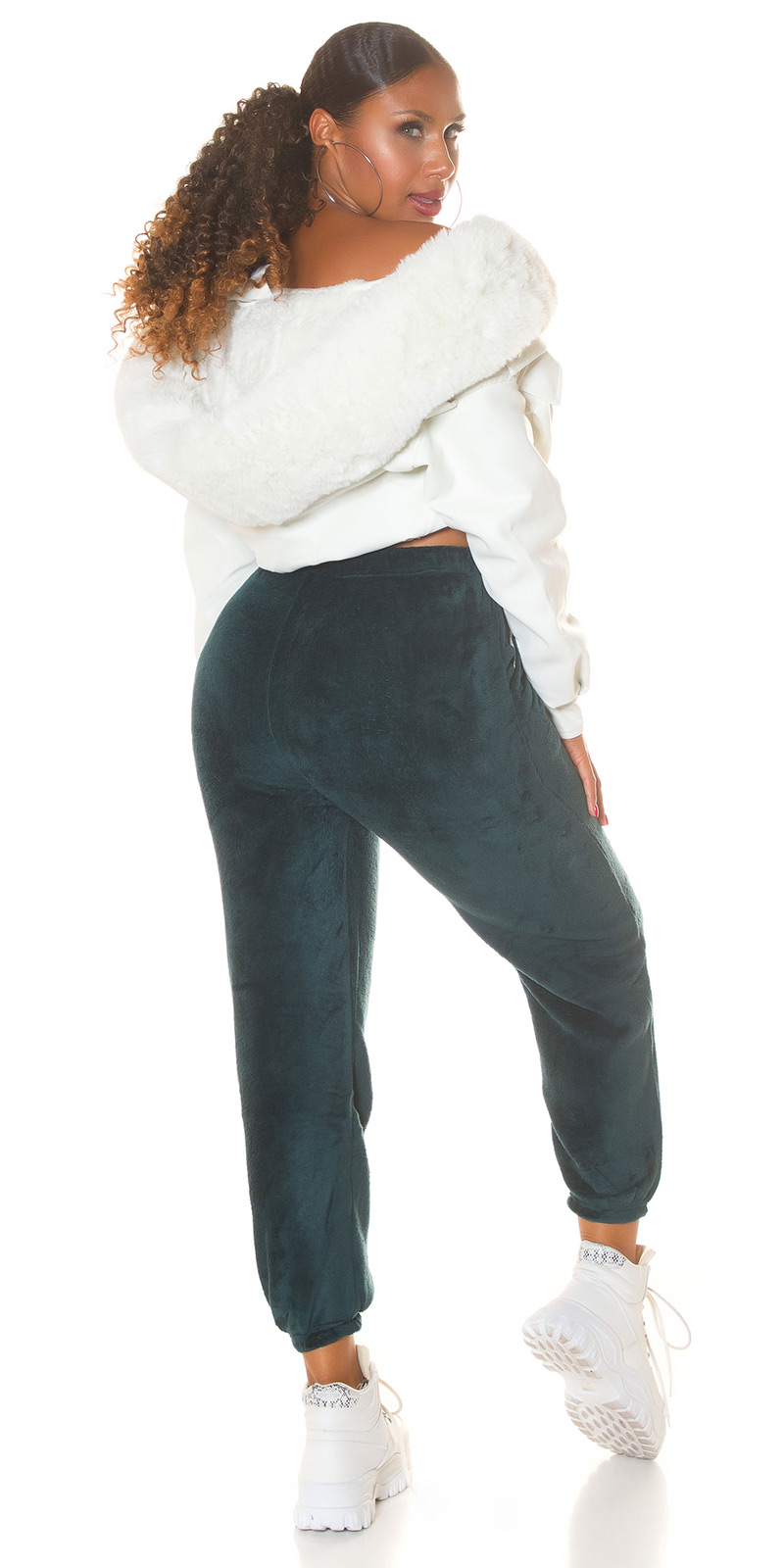 Uni Nicki High Waist Jogger Plüsch Hose Jogginghose Freizeithose im Pump-Style 