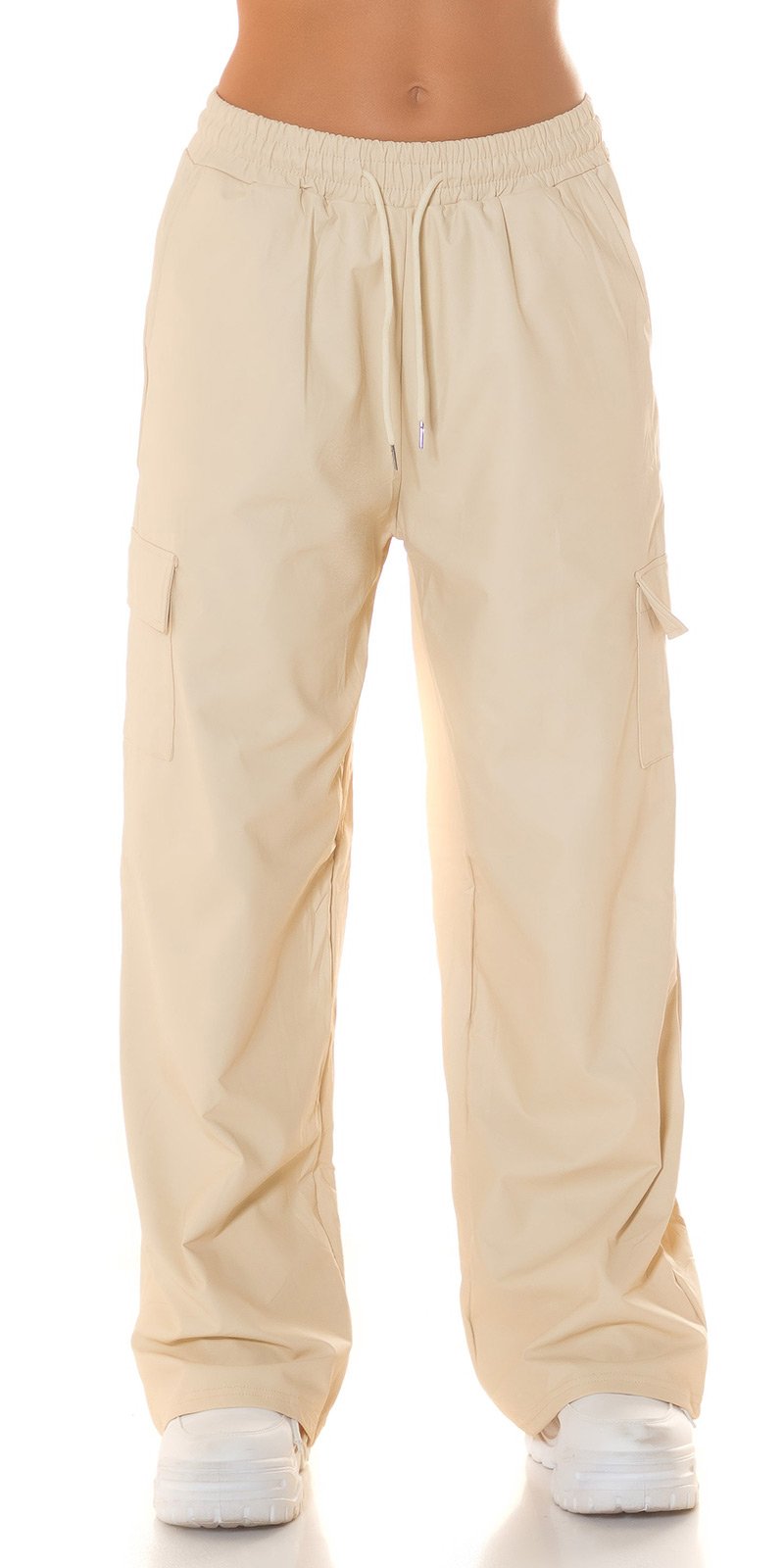 Stylische Kunstleder Cargo Hose: Gerader Schnitt, High Waist