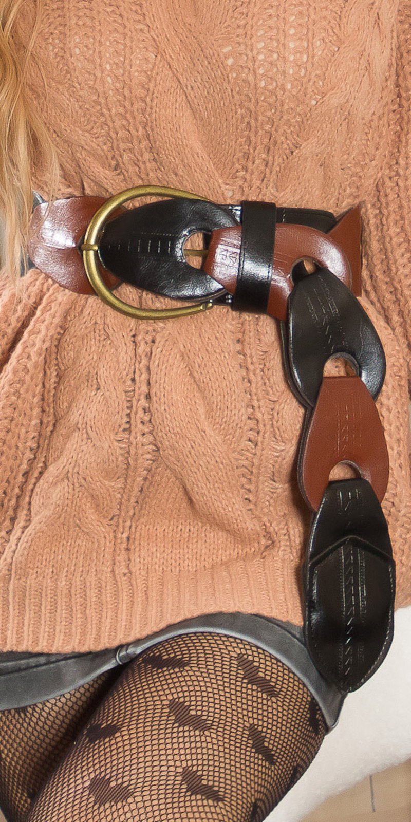 Zweifarbiger Kunstleder Gürtel mit XL Schnalle im geflochtenen Design ein Hingucker für jedes Outfit