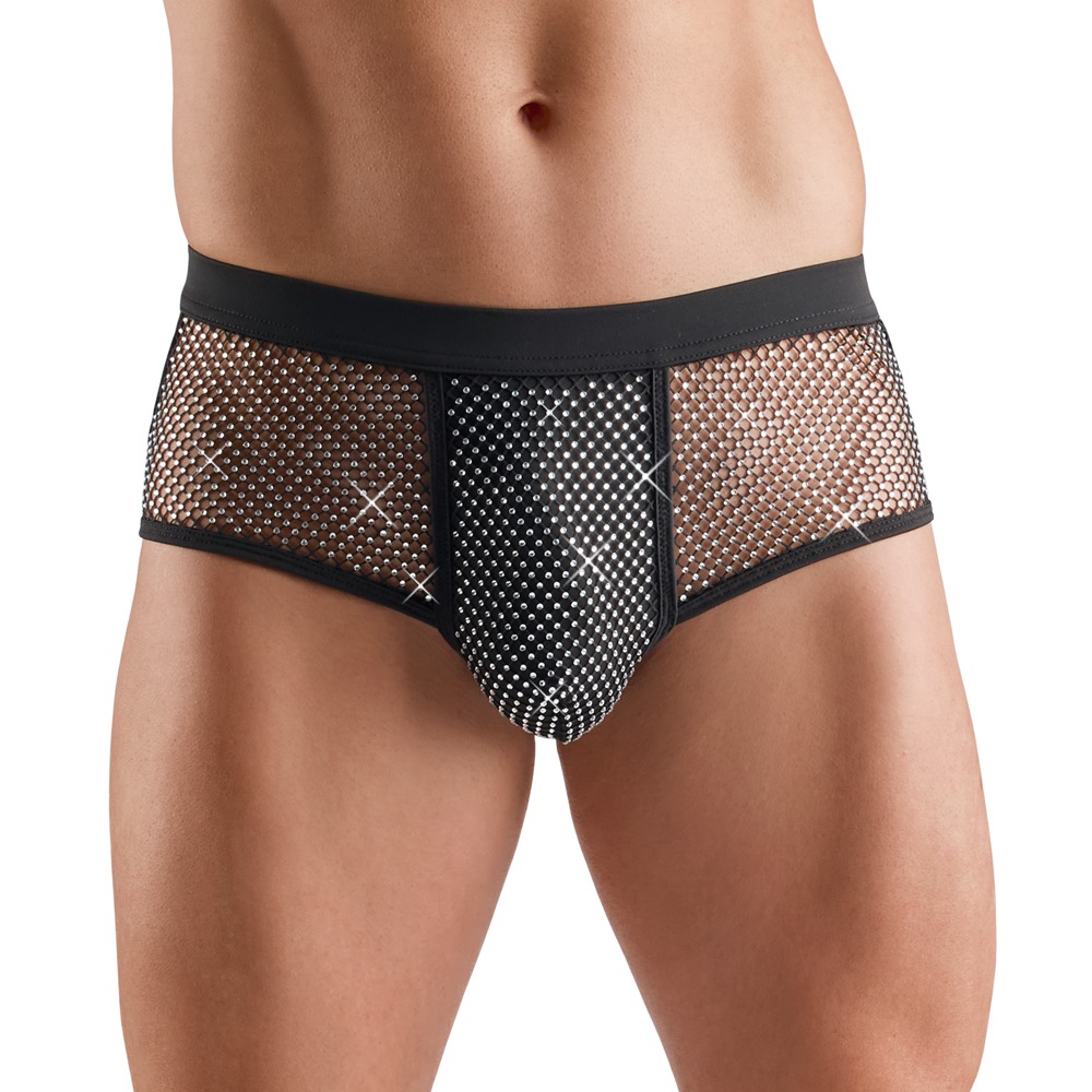 Svenjoyment Pants schwarz mit funkelnden Glitzersteinchen vorne, sexy Netz-Einsätzen und betonter Passform  edler Look mit glänzendem Highlight-Effekt – Svenjoyment