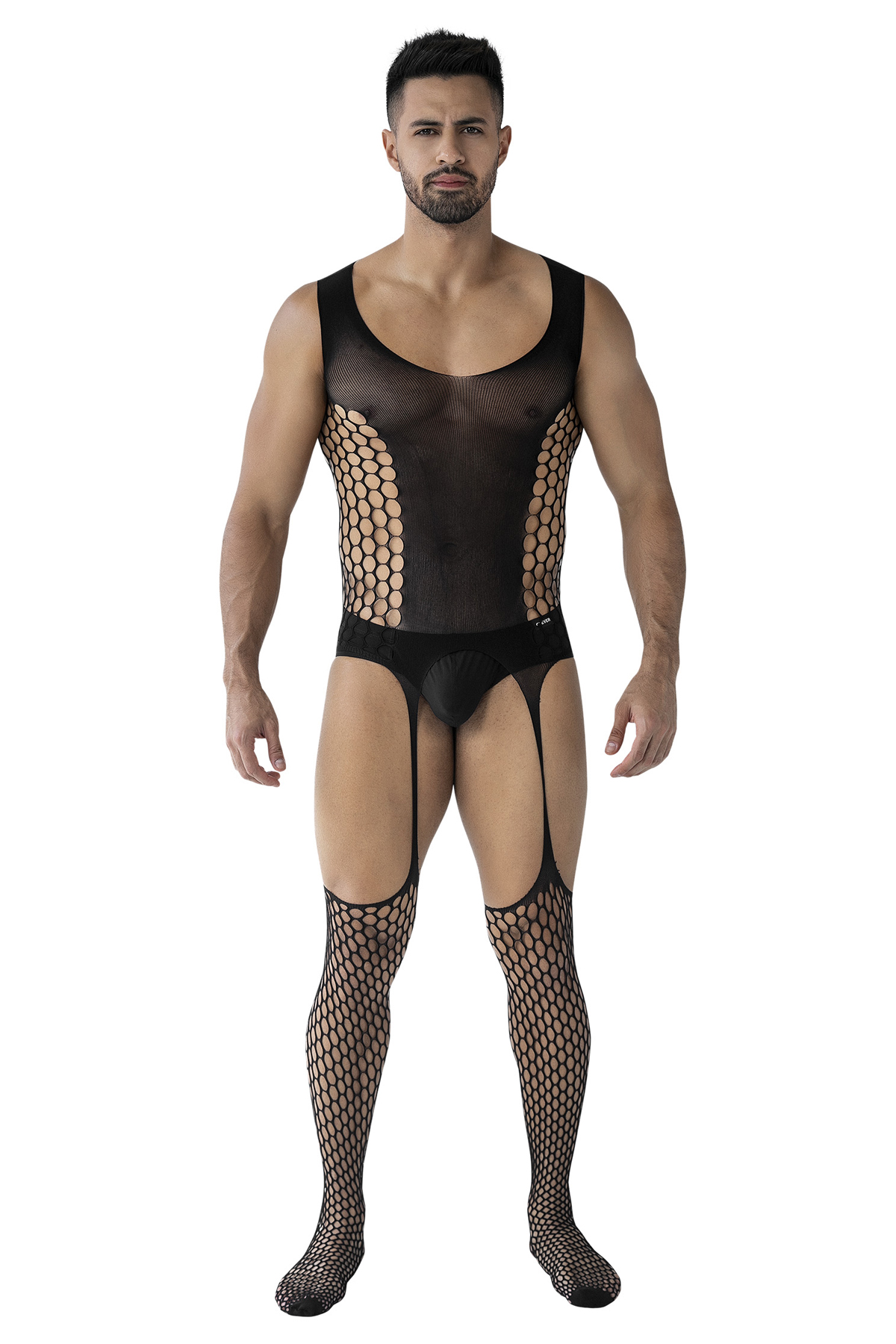 Provokanter Herren Bodystocking ouvert RAV118 aus weichem, dehnbarem Netzmaterial mit offenem Schritt von CUT4MEN für markante, selbstbewusste Underwear-Looks – CUT4MEN