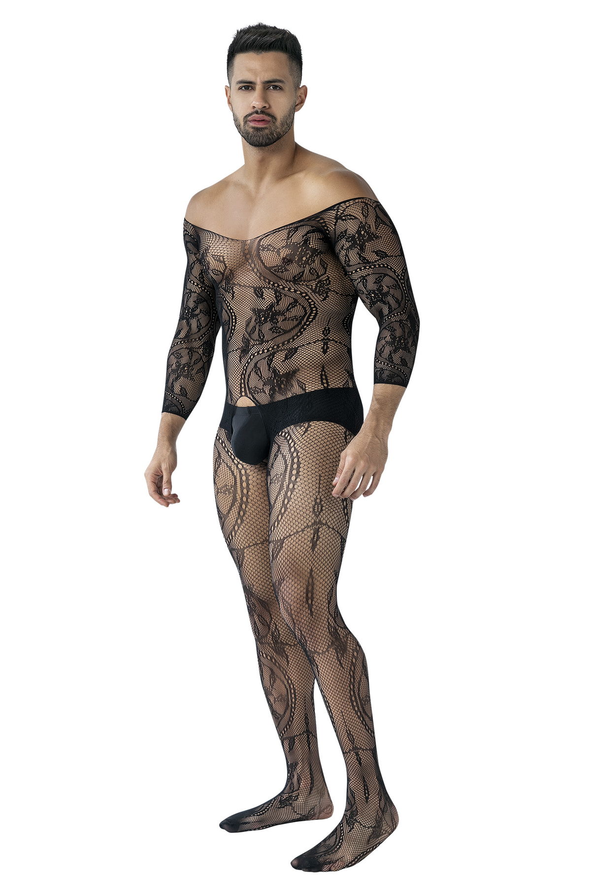 Herren Bodystocking ouvert RAV119 aus weichem, dehnbarem Netzmaterial mit offenem Schritt  maskuliner, heißer Look von CUT4MEN, perfekt für verführerische Momente – CUT4MEN