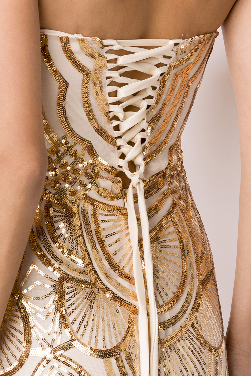 Details zu Glamorous Bandeau Abendkleid mit Corsagen am Rücken